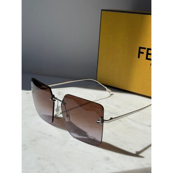 NEW Fendi FE4082US Rimless Crystal Brown Sunglasses - Picture 5 of 7